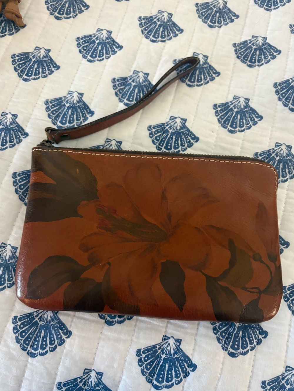 Patricia Nash Brown Leather Floral Wristlet